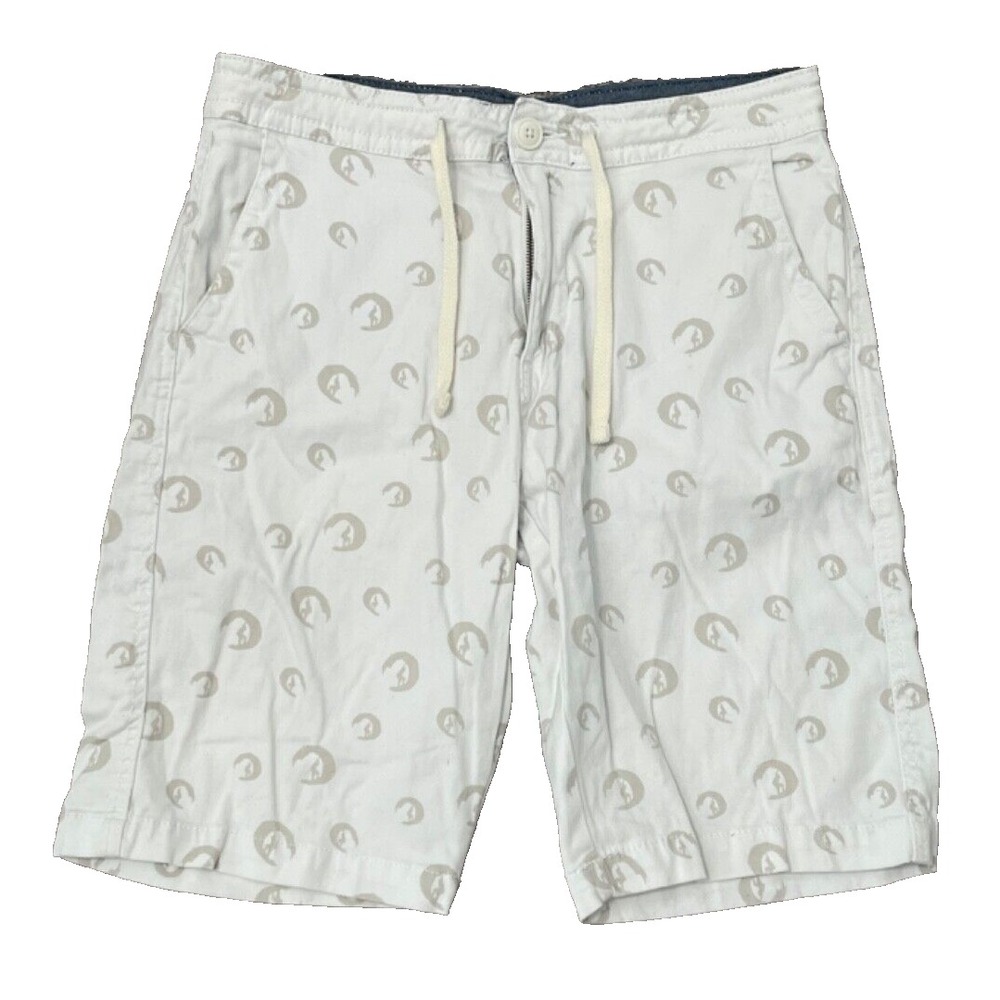 Company 81 Shorts Mens 29 White Chino Stretch Drawstring Logo Wave AOP Surfing